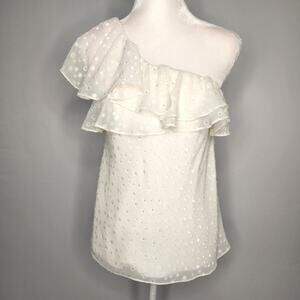 🌻3 for $18 The Limited Cream Polka Dot One Shoulder Ruffle Top